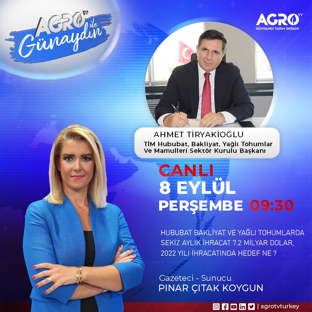 Tiryakioğlu “Agro Tv’nin yayın konuğu olacak”
