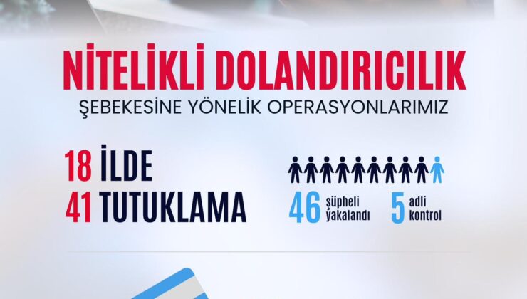 Tekirdağ merkezli 18 ilde “Nitelikli Dolandırıcılık Şebekesine” yönelik düzenlenen operasyonlarımızda; 46 şüpheliyi yakaladı