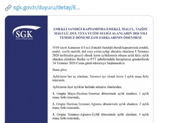 Emekli maaşlarında zam farkının yatacağı tarih belli oldu
