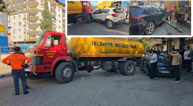 Gaziantep’te El Freni Çekilmeyen Tanker Dehşet Saçtı: 3 Araç Hasar Gördü